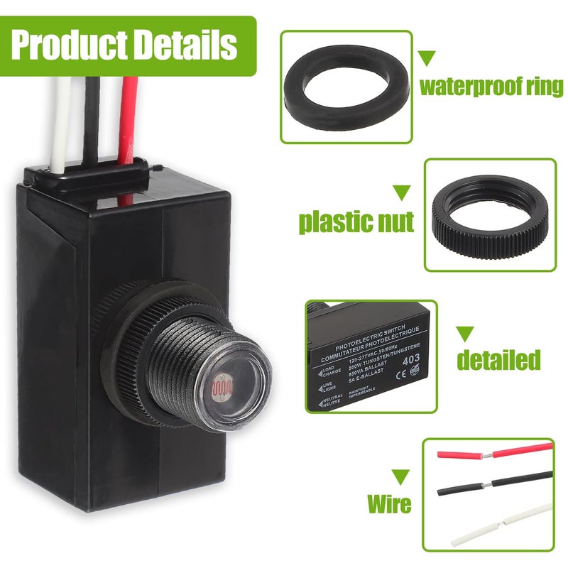 EPLZON Dusk to Dawn Sensor for Outdoor Lighting 120-277V Photoelectric Switch Photocell Light Sensor Hardwired Post Eye Light Suitable - Image 3